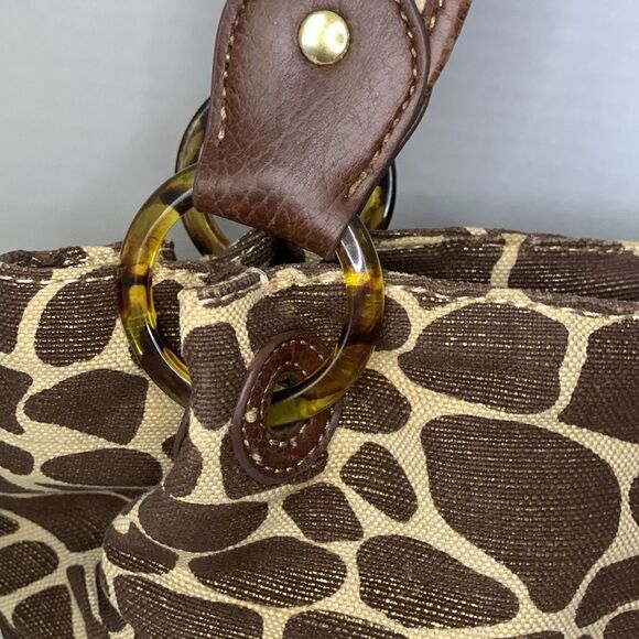 Relic Cream Brown Giraffe Print Canvas Tortoise Shell Shoulder Satchel Handbag - Picture 3 of 16